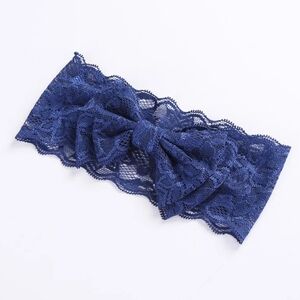 Kids Lace Bowknot Navy Blue Headband Elastic Bow Headwrap Handmade Girl Hairband